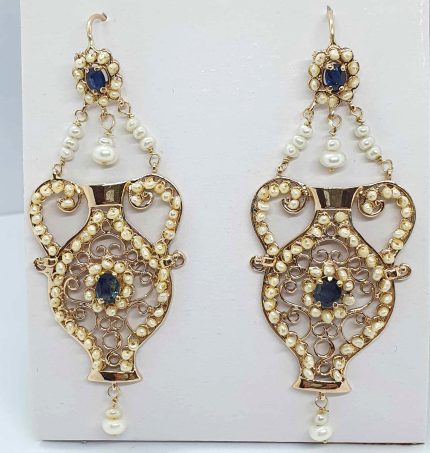 Orecchini vintage oro perle e zaffiri