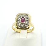 Anello vintage oro argento rubino e diamanti